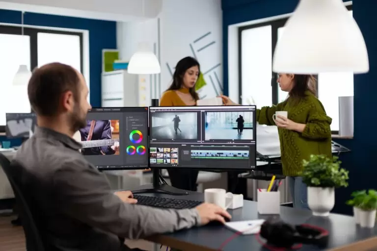 Video maker editing movie using post production software